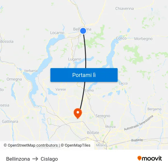 Bellinzona to Cislago map