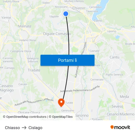Chiasso to Cislago map