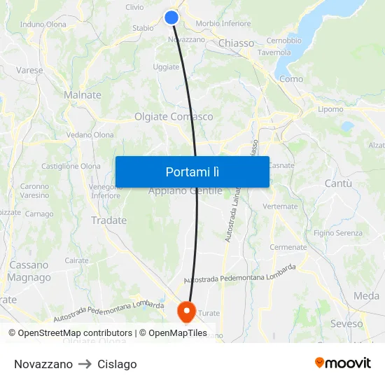 Novazzano to Cislago map