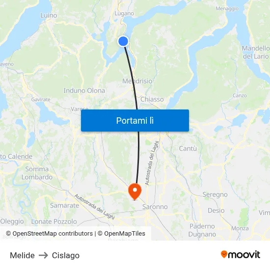 Melide to Cislago map