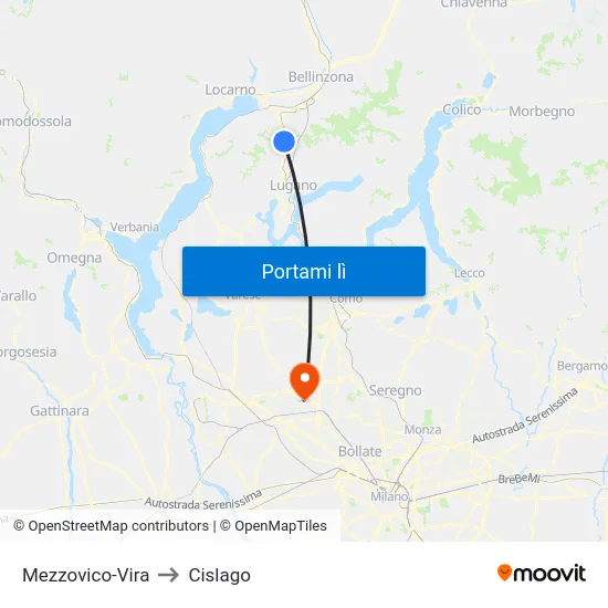 Mezzovico-Vira to Cislago map
