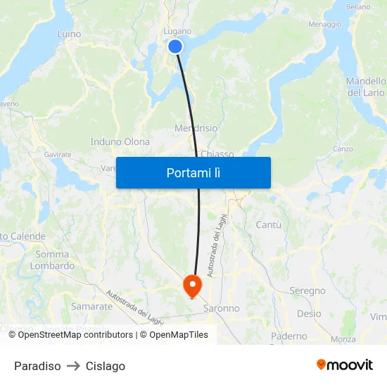 Paradiso to Cislago map