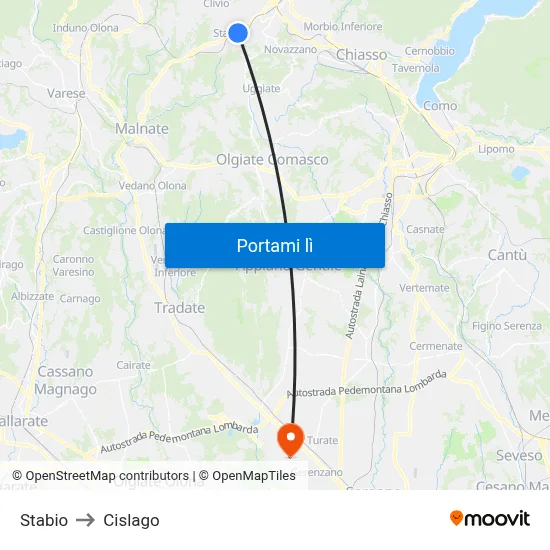 Stabio to Cislago map