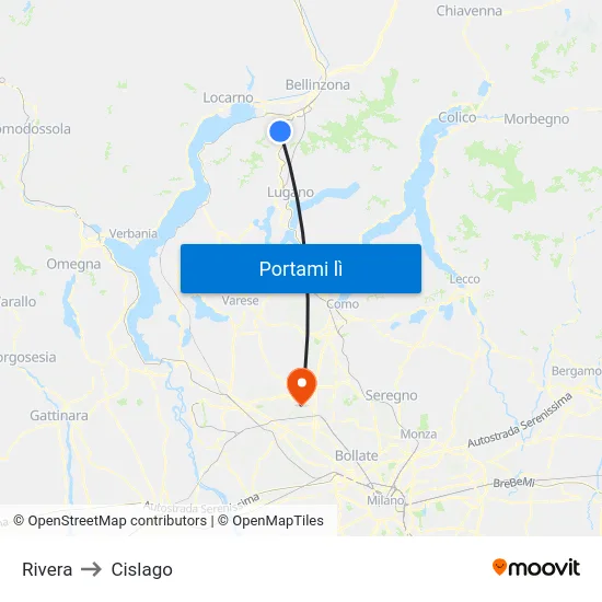 Rivera to Cislago map