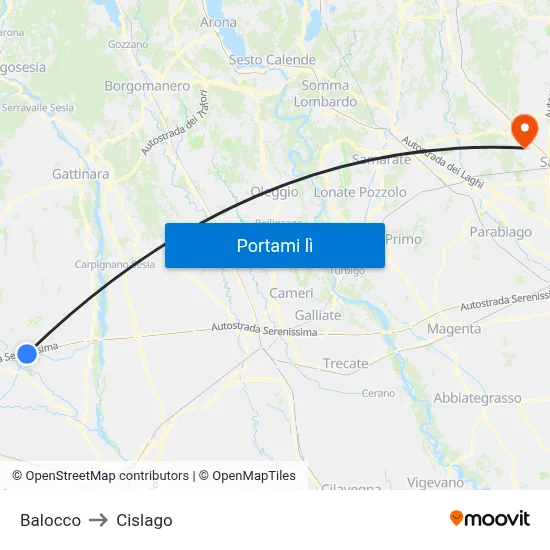 Balocco to Cislago map