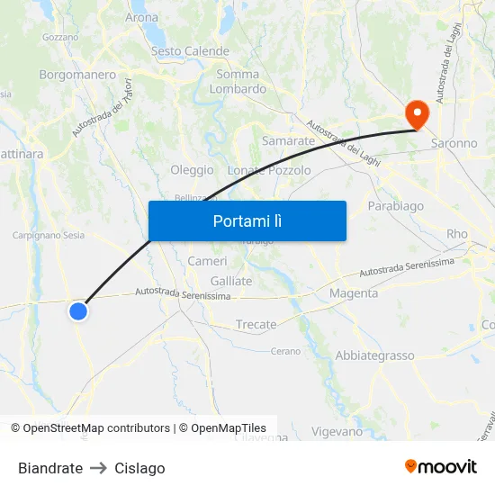 Biandrate to Cislago map
