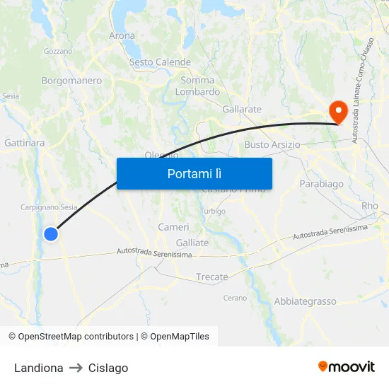 Landiona to Cislago map