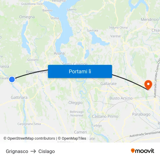 Grignasco to Cislago map