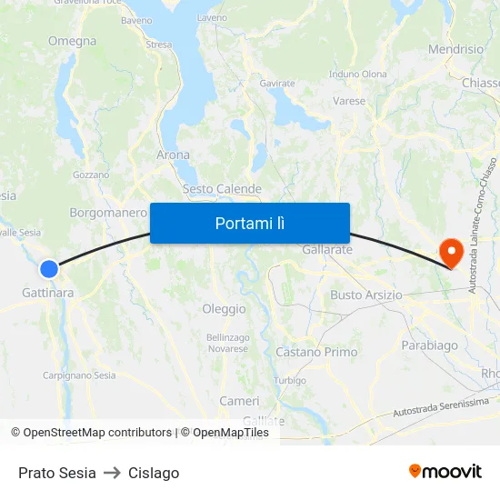 Prato Sesia to Cislago map