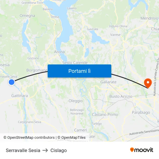 Serravalle Sesia to Cislago map