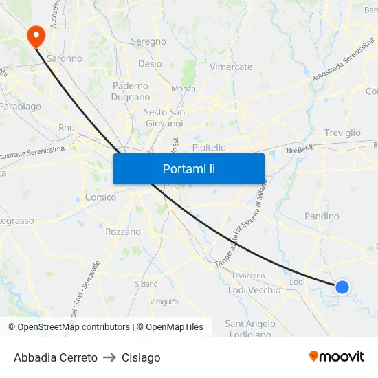 Abbadia Cerreto to Cislago map
