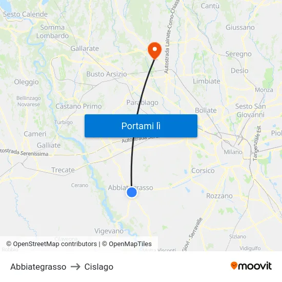 Abbiategrasso to Cislago map