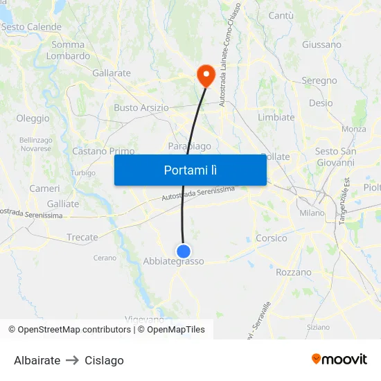 Albairate to Cislago map