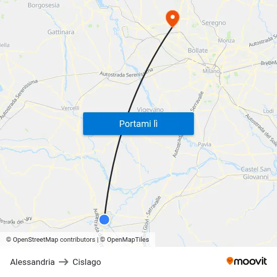 Alessandria to Cislago map