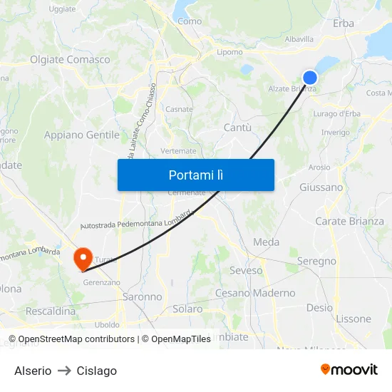 Alserio to Cislago map