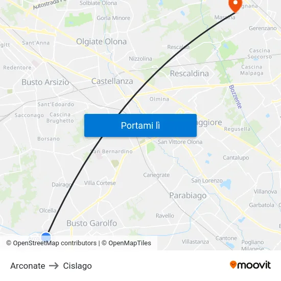 Arconate to Cislago map