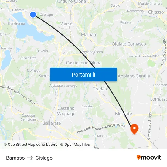 Barasso to Cislago map