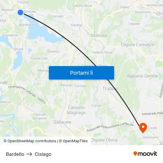 Bardello to Cislago map