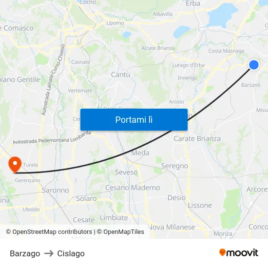 Barzago to Cislago map