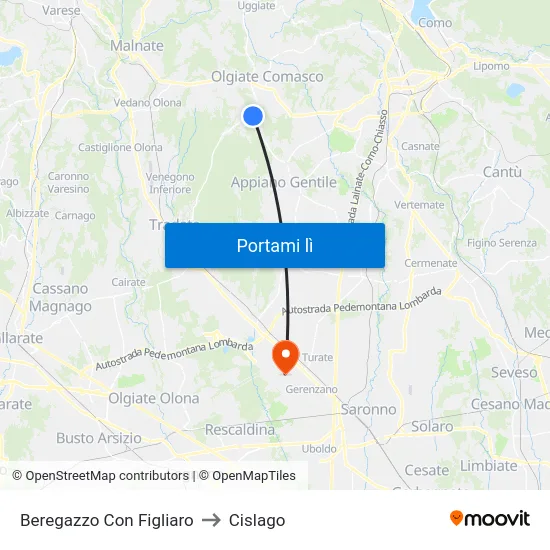 Beregazzo Con Figliaro to Cislago map