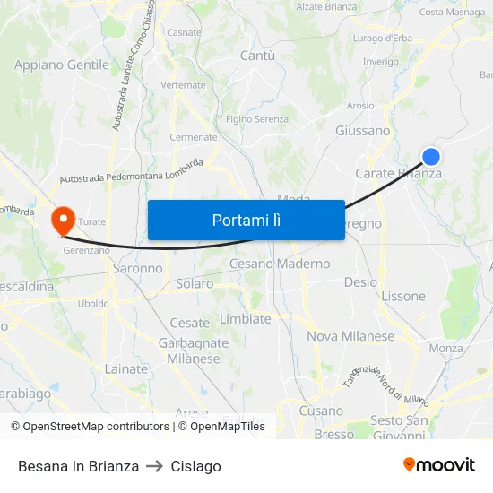 Besana In Brianza to Cislago map