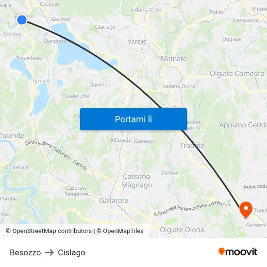 Besozzo to Cislago map
