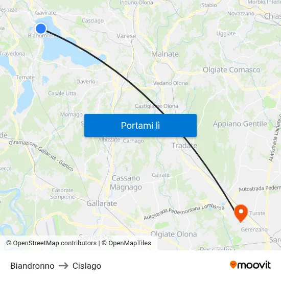 Biandronno to Cislago map