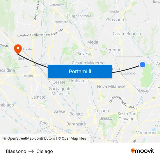 Biassono to Cislago map