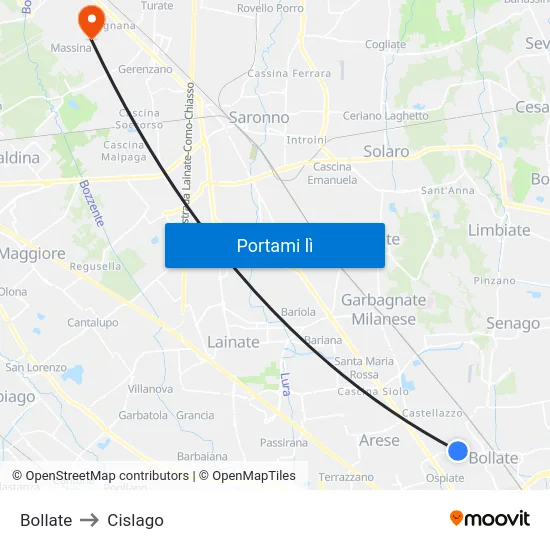 Bollate to Cislago map