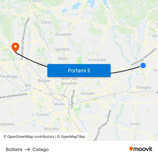 Boltiere to Cislago map