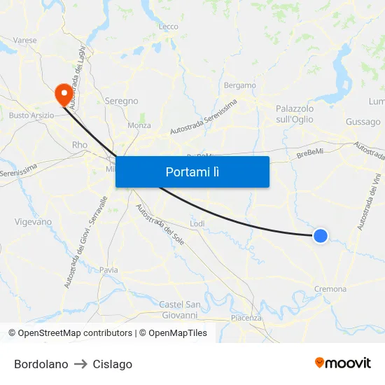 Bordolano to Cislago map