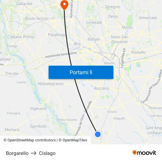 Borgarello to Cislago map