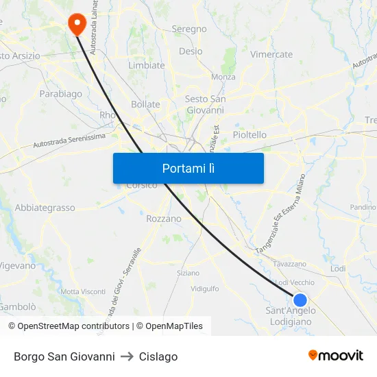 Borgo San Giovanni to Cislago map