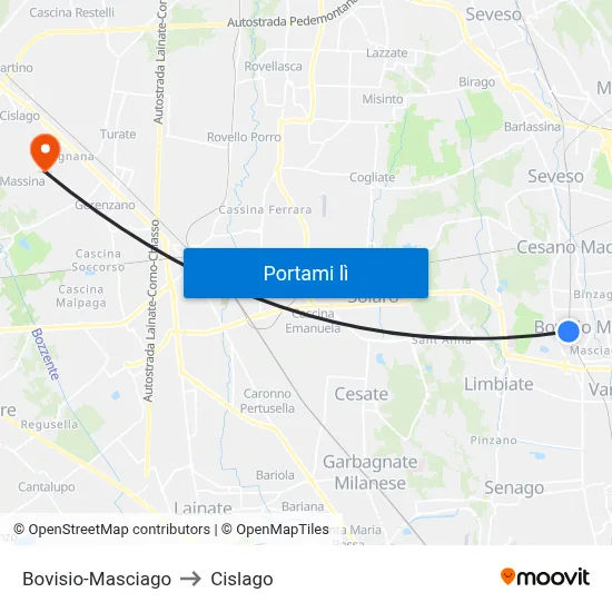 Bovisio-Masciago to Cislago map