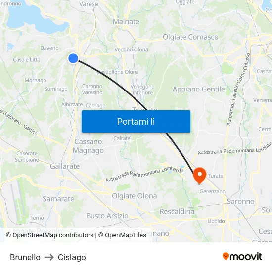 Brunello to Cislago map