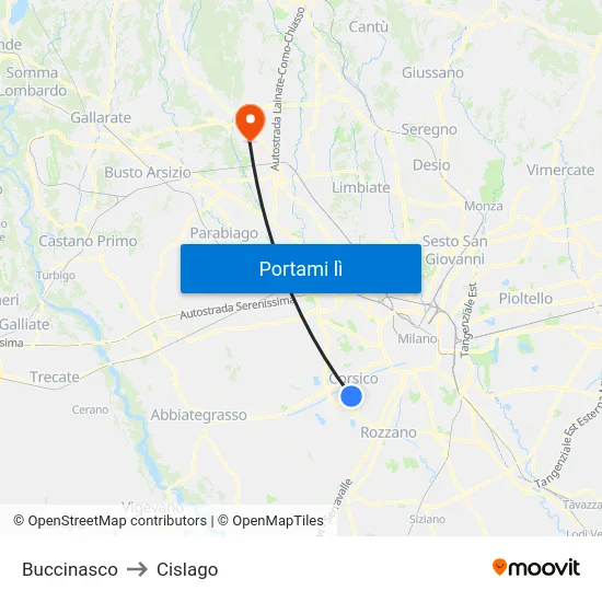 Buccinasco to Cislago map