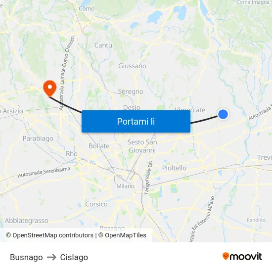 Busnago to Cislago map