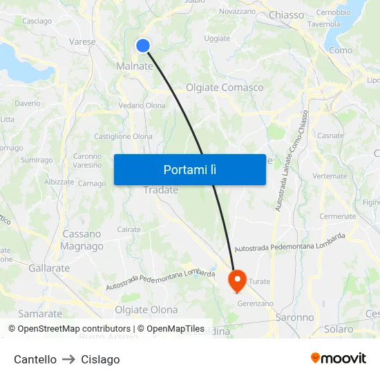 Cantello to Cislago map