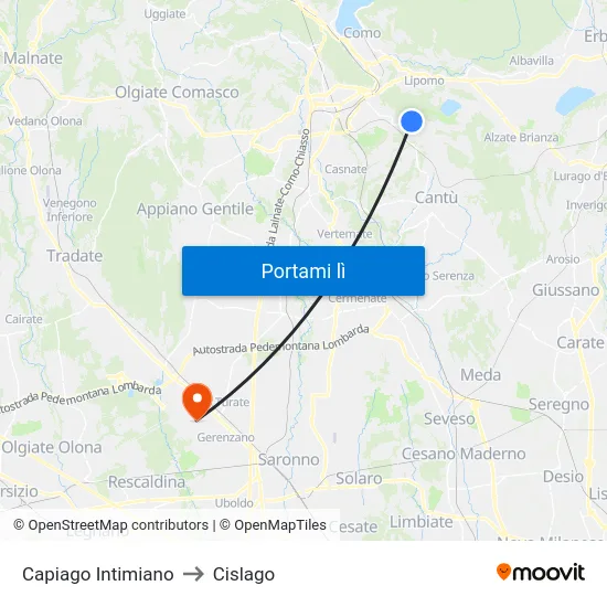 Capiago Intimiano to Cislago map