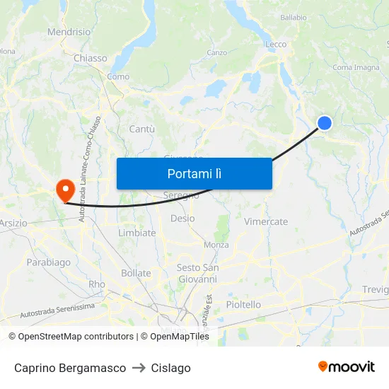Caprino Bergamasco to Cislago map