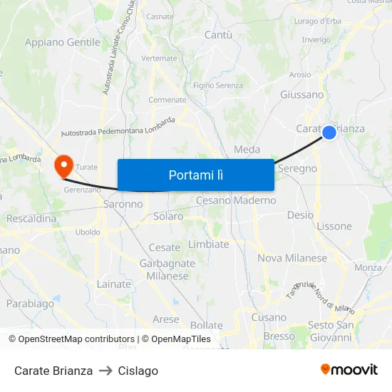 Carate Brianza to Cislago map