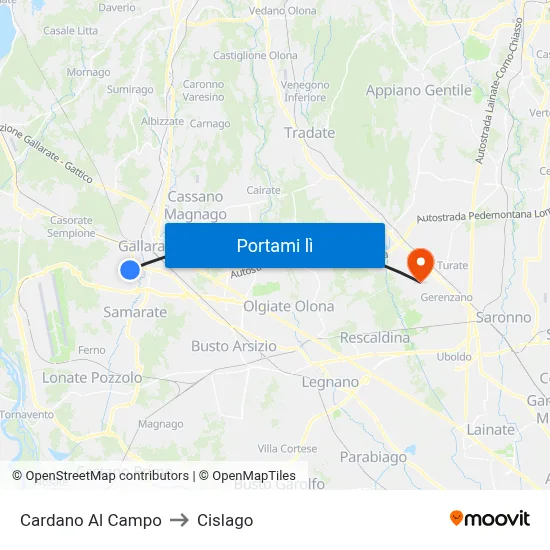 Cardano Al Campo to Cislago map