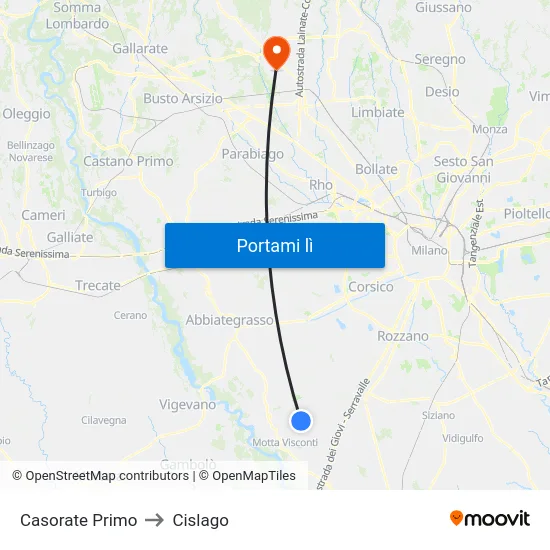 Casorate Primo to Cislago map