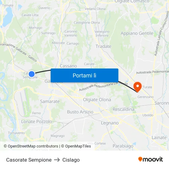 Casorate Sempione to Cislago map