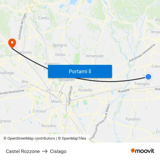 Castel Rozzone to Cislago map