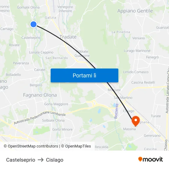 Castelseprio to Cislago map