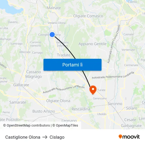 Castiglione Olona to Cislago map