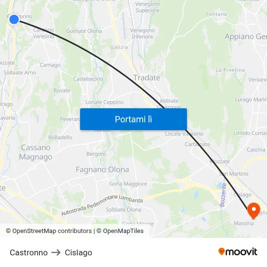 Castronno to Cislago map