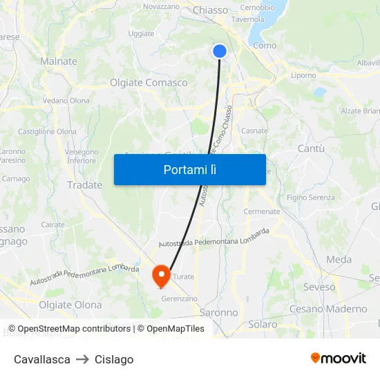 Cavallasca to Cislago map