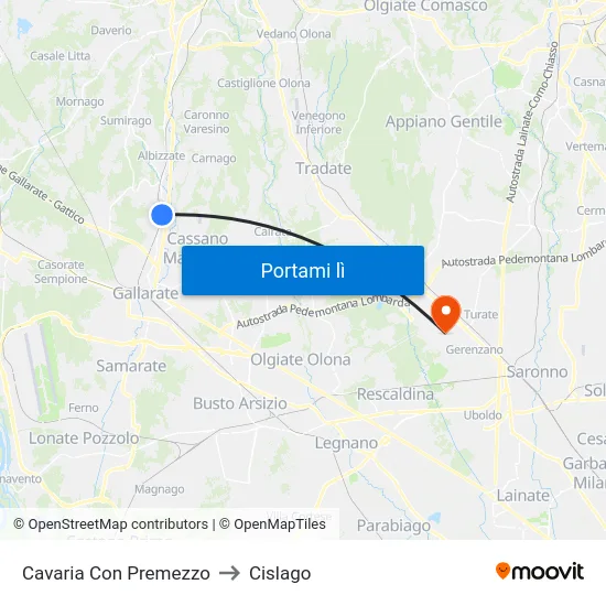 Cavaria Con Premezzo to Cislago map